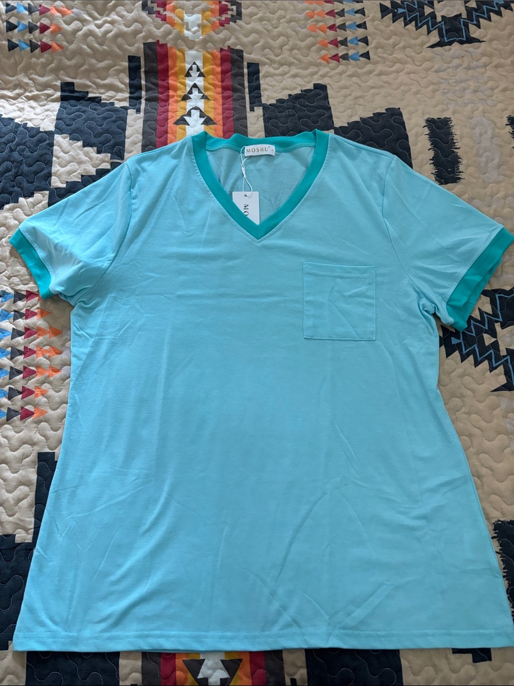 Light Aqua V-Neck Pocket Tee